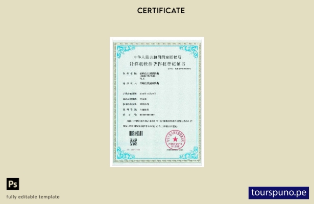 listo para imprimir la plantilla de certificado de software informático de CHINA